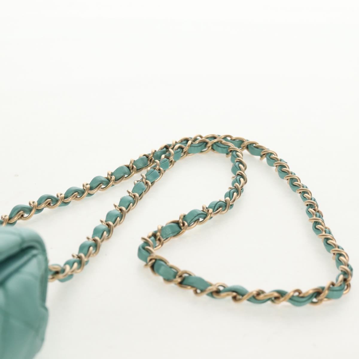CHANEL Matelasse 17 Chain Bag Lamb Skin Turquoise Blue Gold CC Auth 145584AV