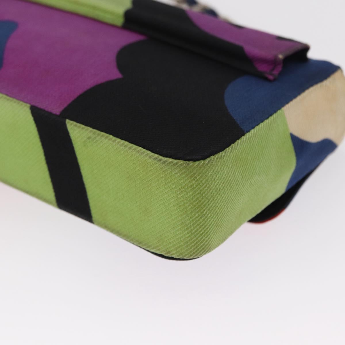 CHANEL Chain Shoulder Bag Canvas Multicolor Silver CC Auth 145585V