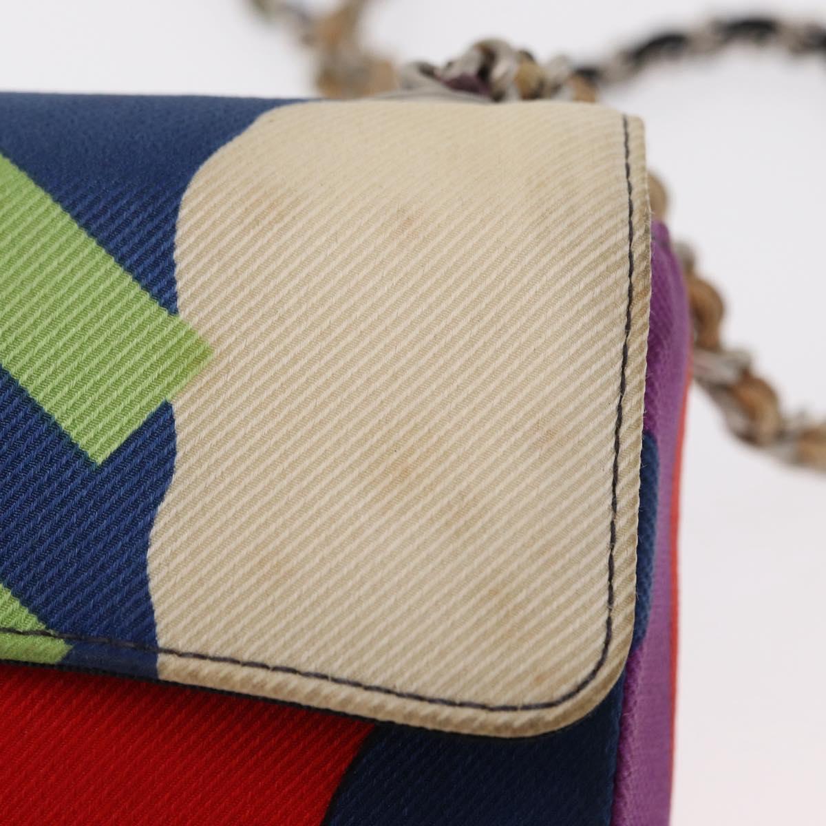 CHANEL Chain Shoulder Bag Canvas Multicolor Silver CC Auth 145585V