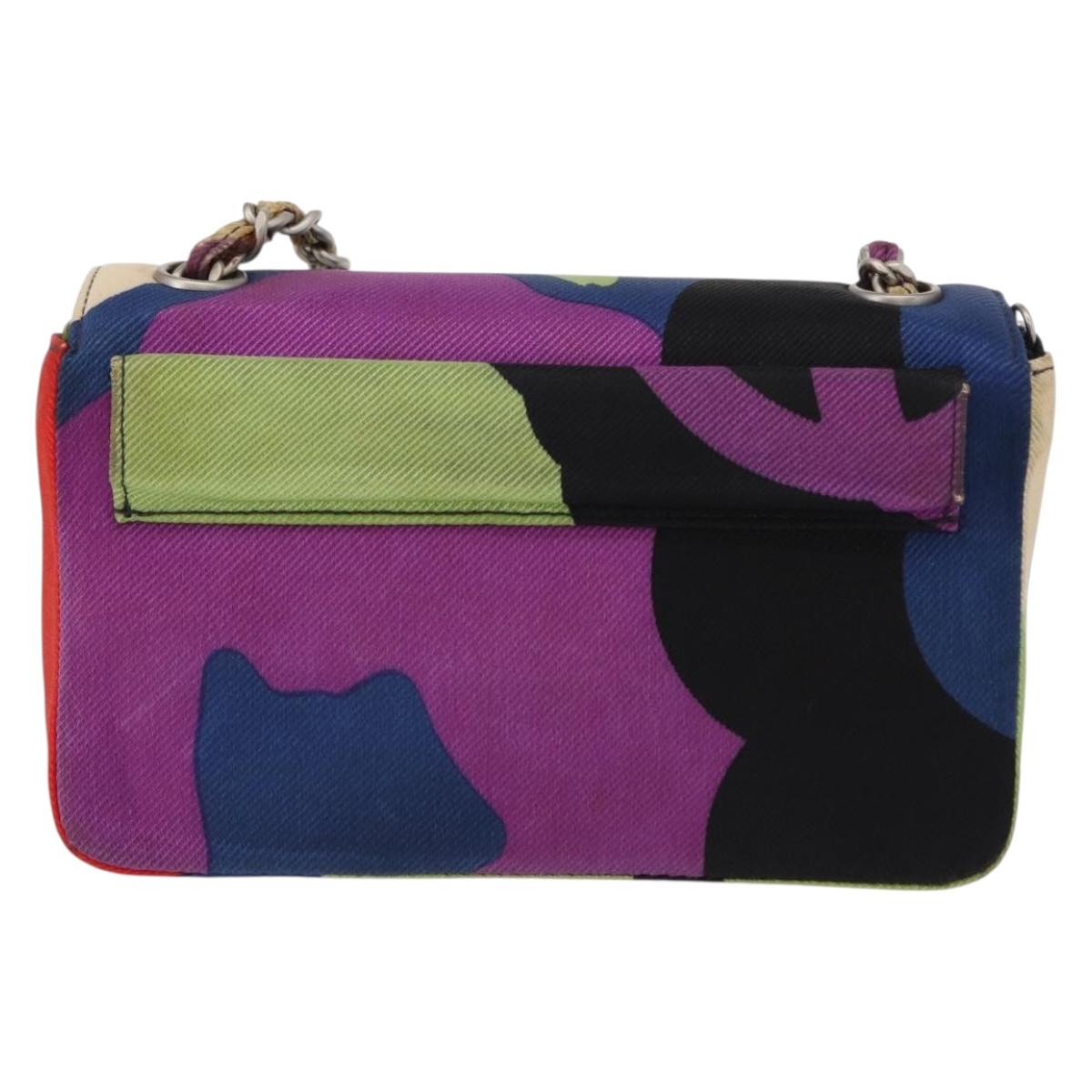 CHANEL Chain Shoulder Bag Canvas Multicolor Silver CC Auth 145585V