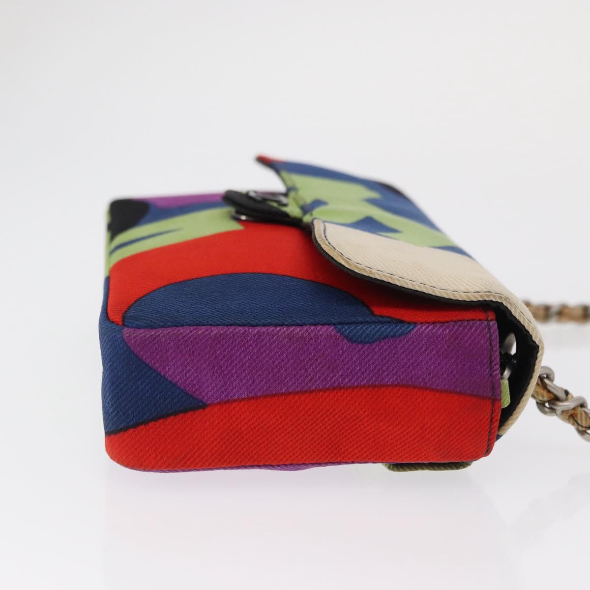 CHANEL Chain Shoulder Bag Canvas Multicolor Silver CC Auth 145585V