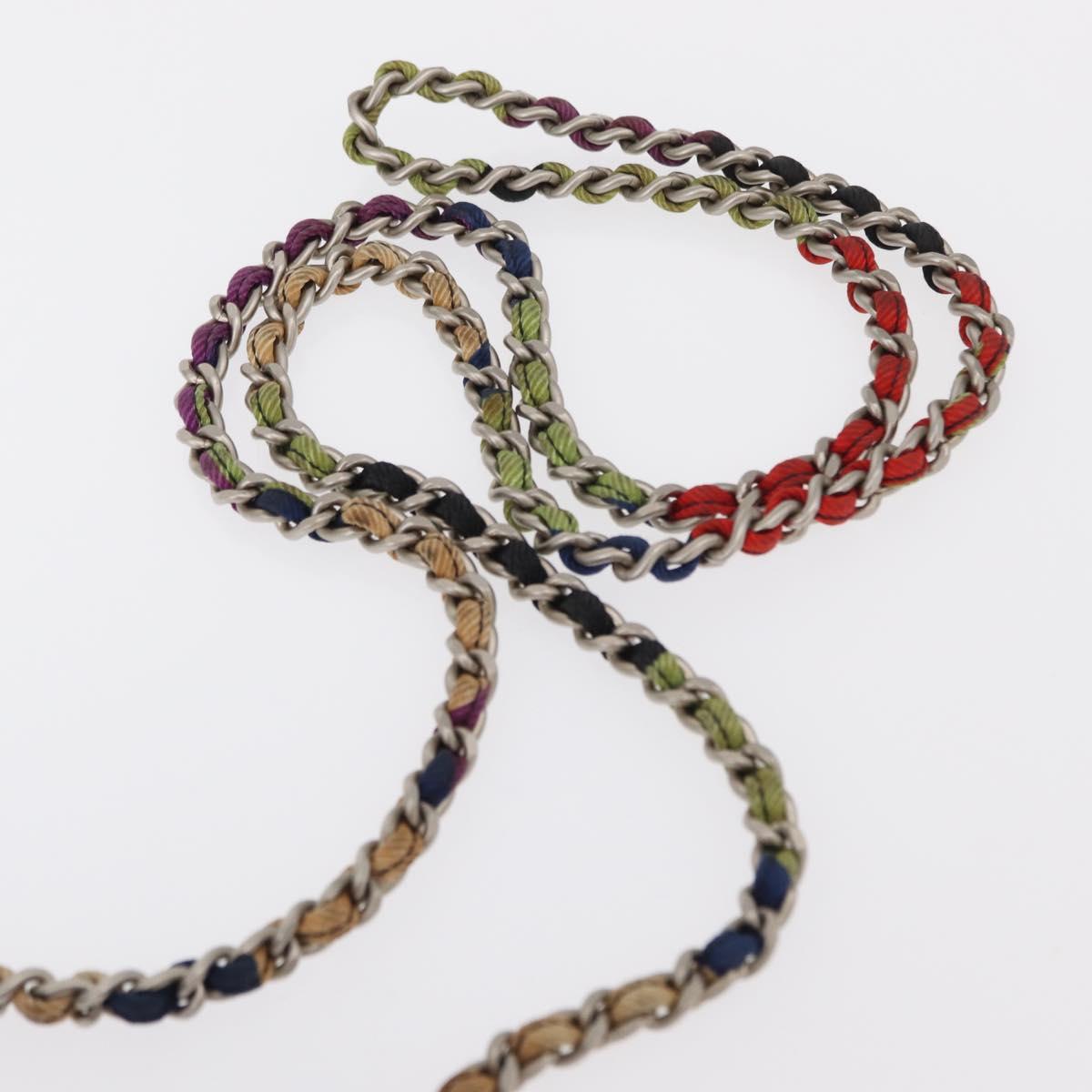 CHANEL Chain Shoulder Bag Canvas Multicolor Silver CC Auth 145585V