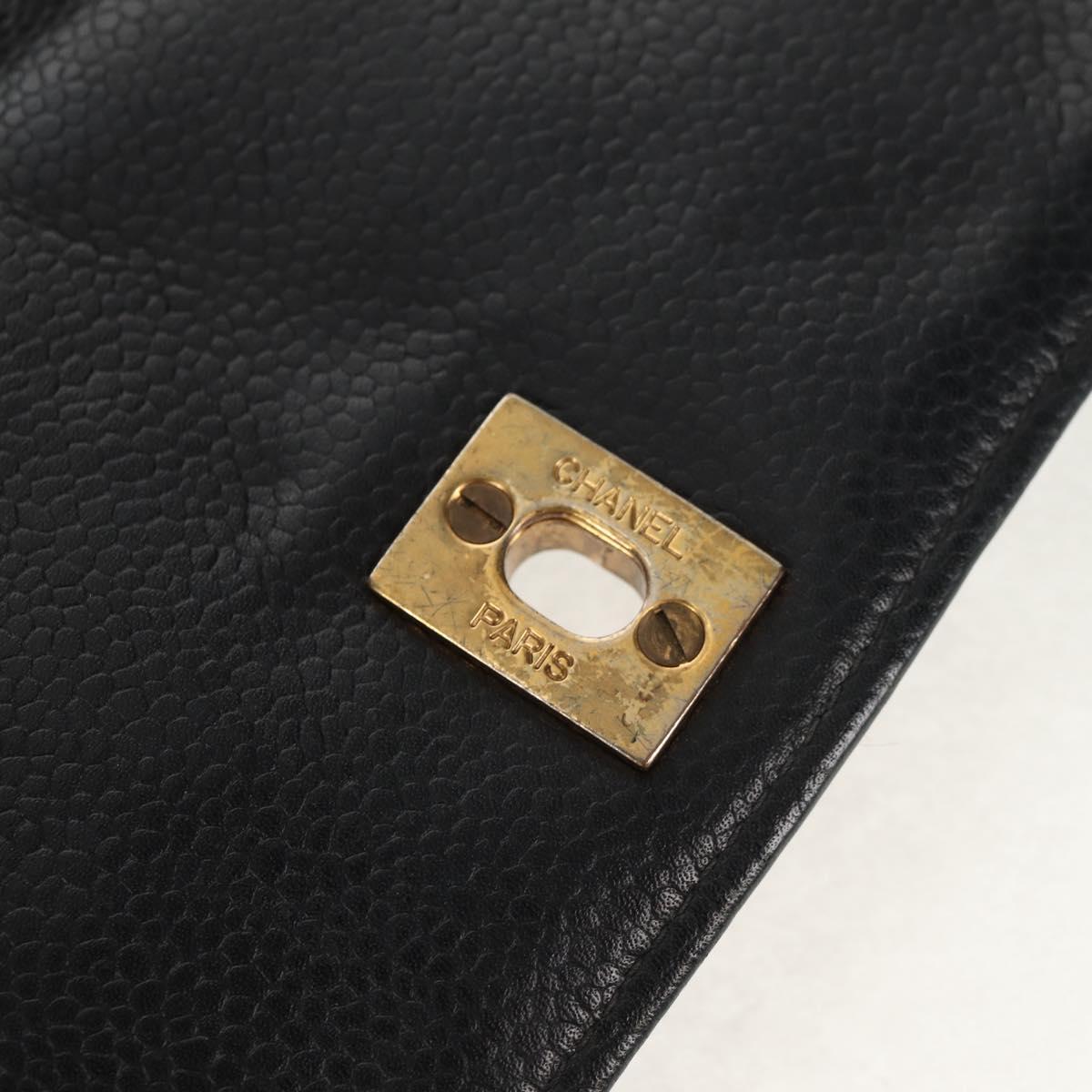CHANEL Matelasse Chain Shoulder Bag Caviar Skin Black Gold CC Auth 145587AV
