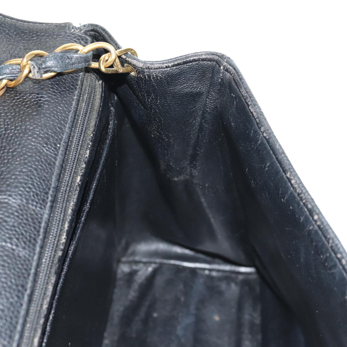 CHANEL Matelasse Chain Shoulder Bag Caviar Skin Black Gold CC Auth 145587AV