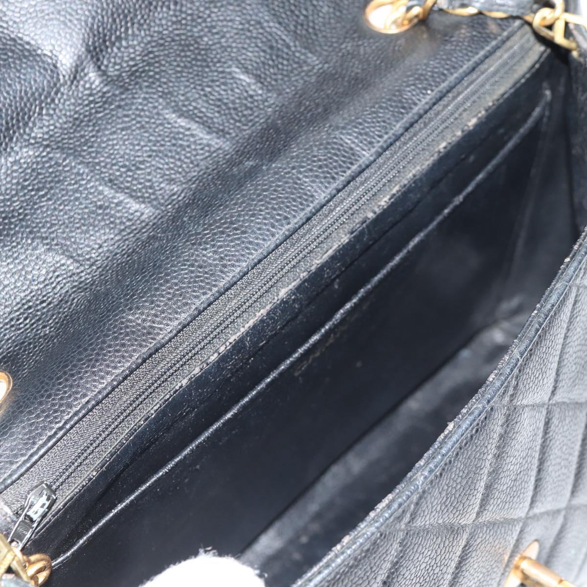 CHANEL Matelasse Chain Shoulder Bag Caviar Skin Black Gold CC Auth 145587AV
