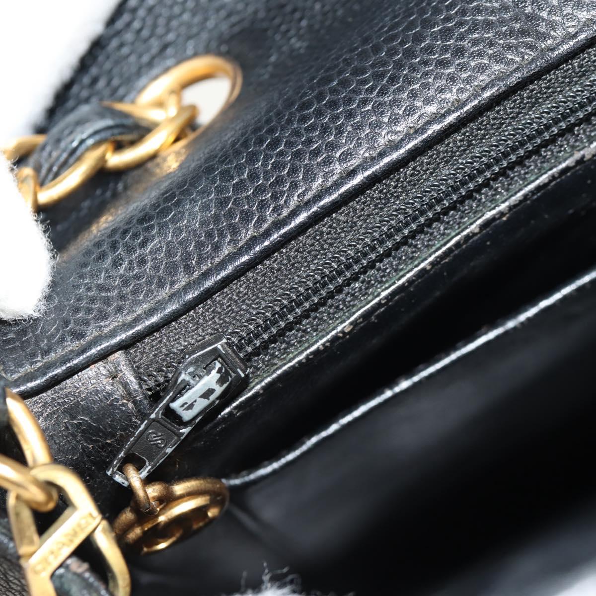 CHANEL Matelasse Chain Shoulder Bag Caviar Skin Black Gold CC Auth 145587AV