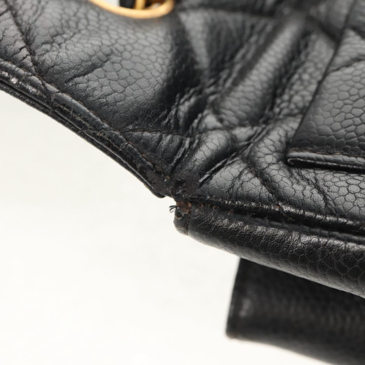 CHANEL Matelasse Chain Shoulder Bag Caviar Skin Black Gold CC Auth 145587AV
