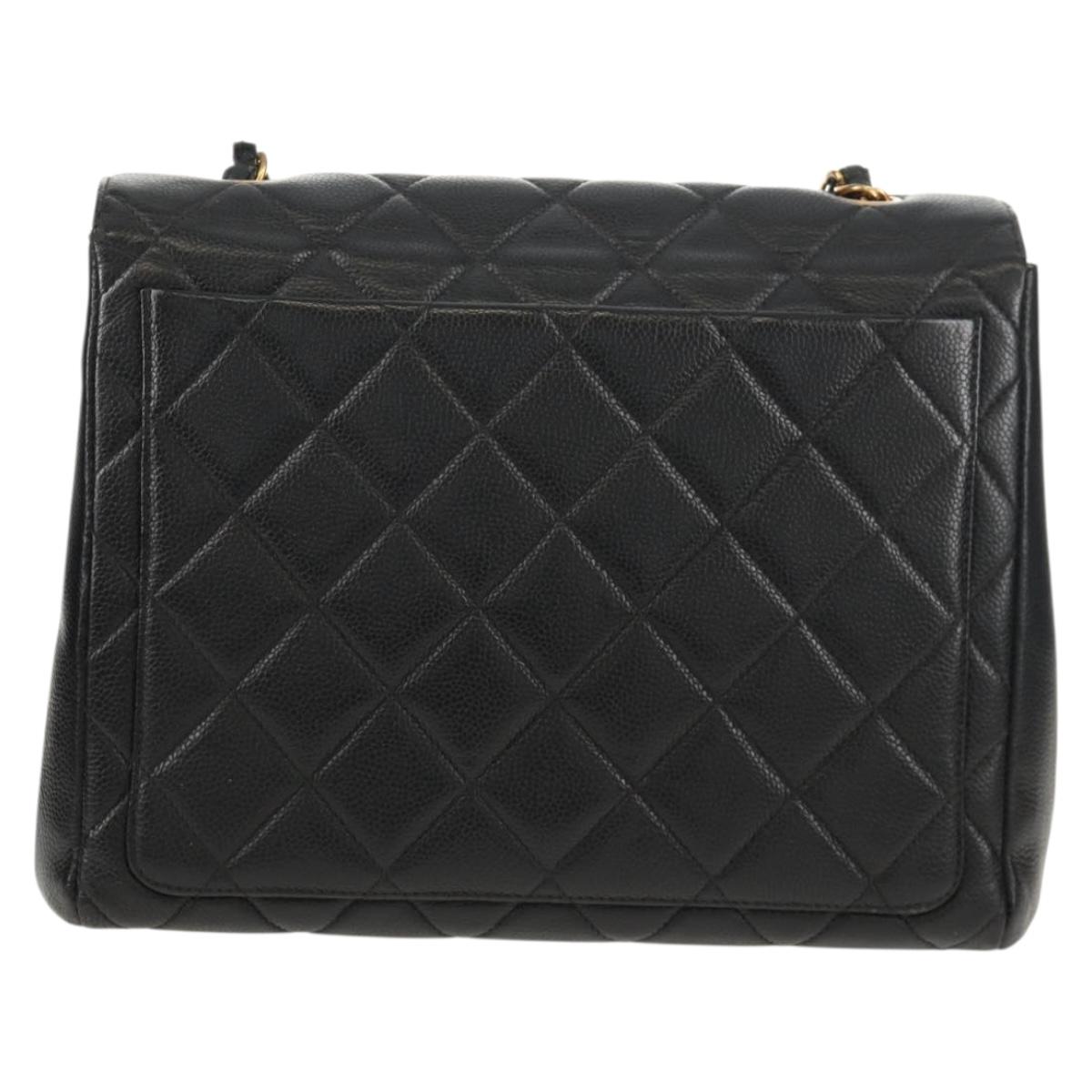 CHANEL Matelasse Chain Shoulder Bag Caviar Skin Black Gold CC Auth 145587AV