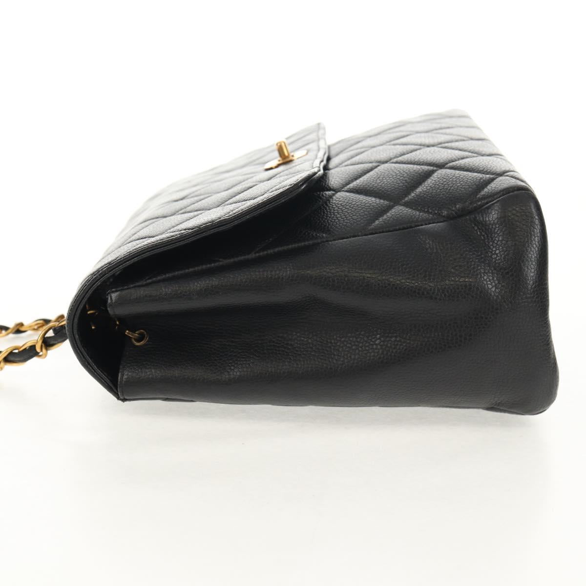 CHANEL Matelasse Chain Shoulder Bag Caviar Skin Black Gold CC Auth 145587AV
