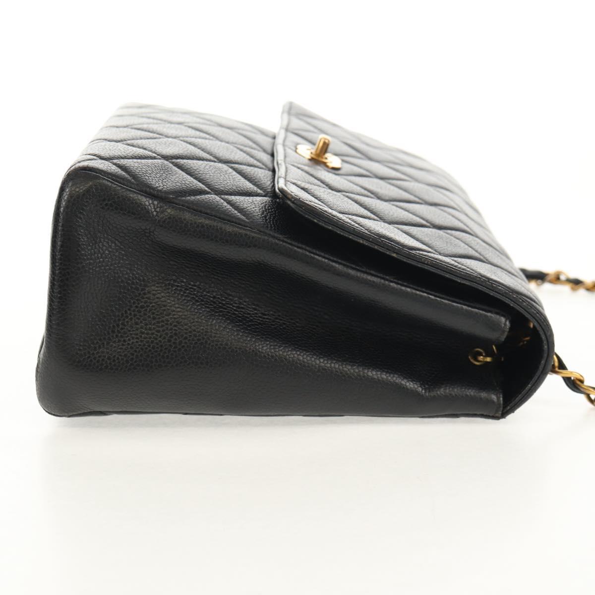 CHANEL Matelasse Chain Shoulder Bag Caviar Skin Black Gold CC Auth 145587AV