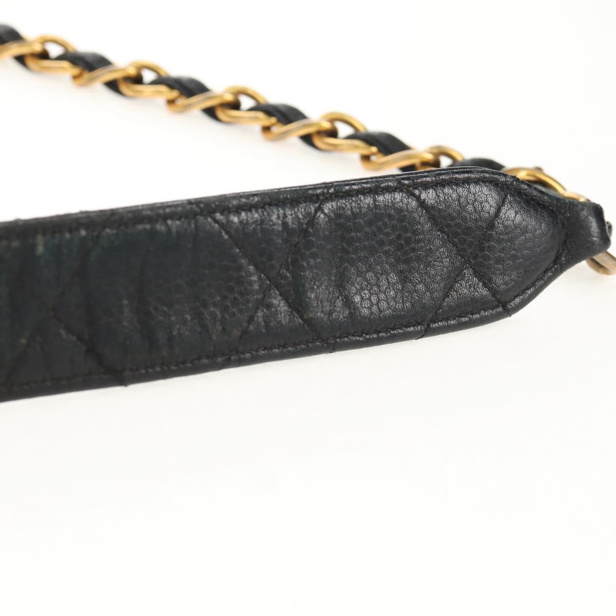 CHANEL Matelasse Chain Shoulder Bag Caviar Skin Black Gold CC Auth 145587AV