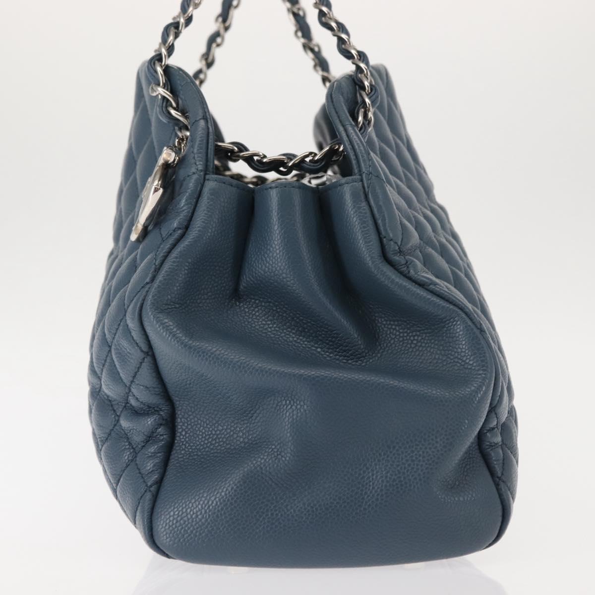 CHANEL Matelasse Chain Shoulder Bag Caviar Skin Blue CC Auth 145588