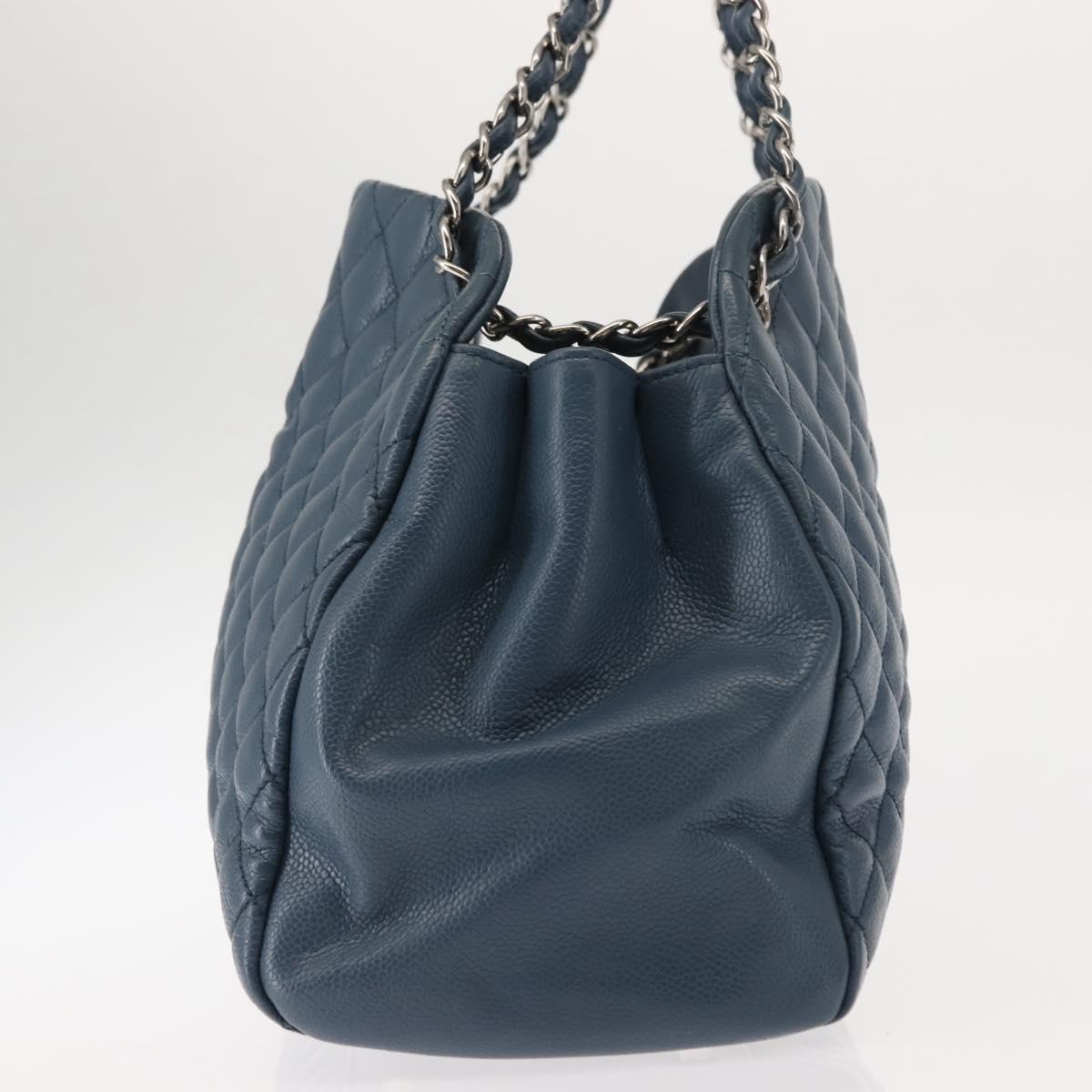 CHANEL Matelasse Chain Shoulder Bag Caviar Skin Blue CC Auth 145588