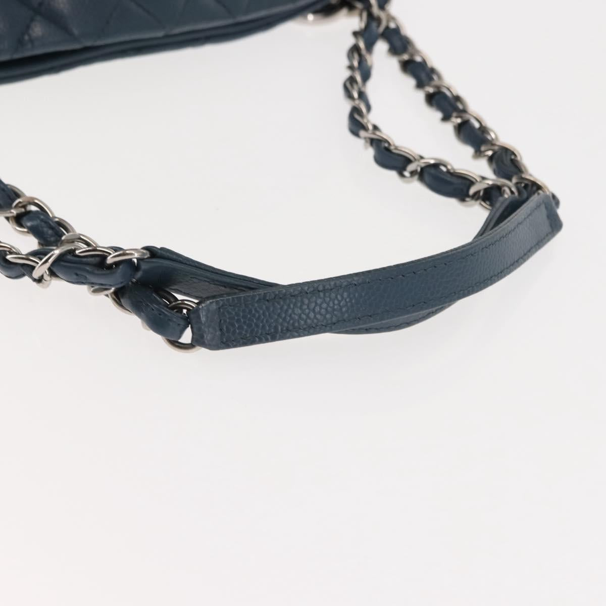 CHANEL Matelasse Chain Shoulder Bag Caviar Skin Blue CC Auth 145588