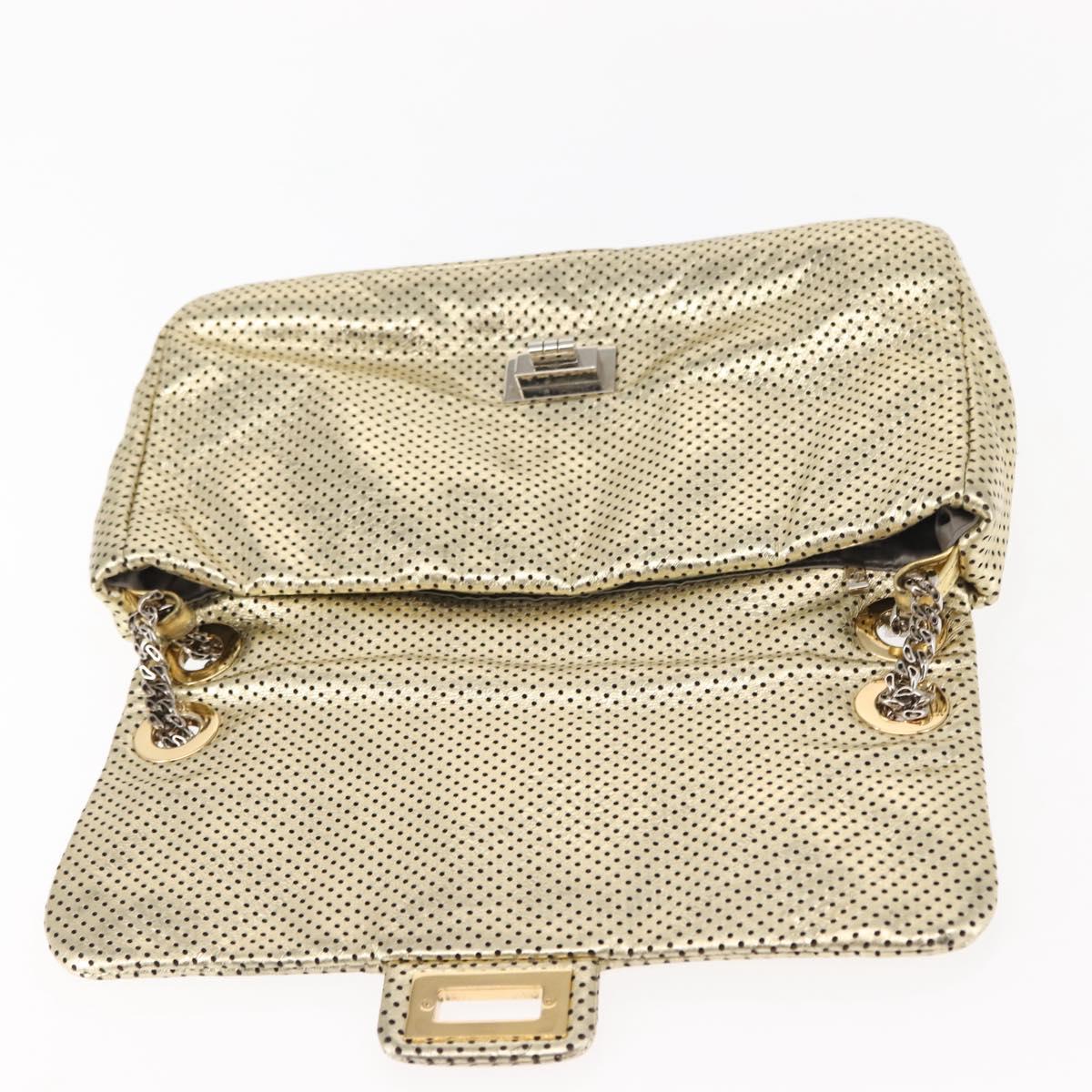 CHANEL Chain Shoulder Bag Punching leather Gold CC Auth 145595