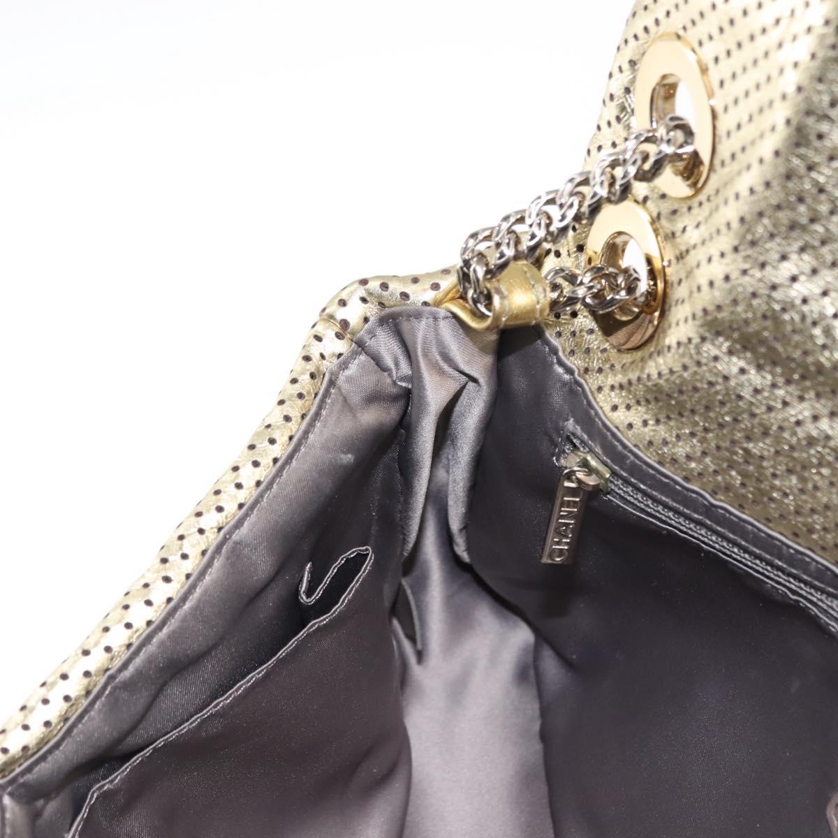 CHANEL Chain Shoulder Bag Punching leather Gold CC Auth 145595