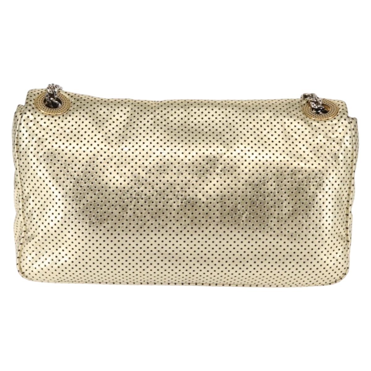 CHANEL Chain Shoulder Bag Punching leather Gold CC Auth 145595