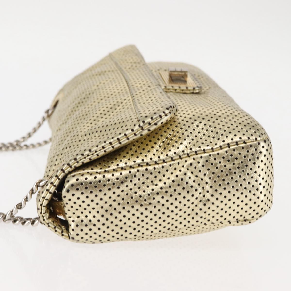 CHANEL Chain Shoulder Bag Punching leather Gold CC Auth 145595