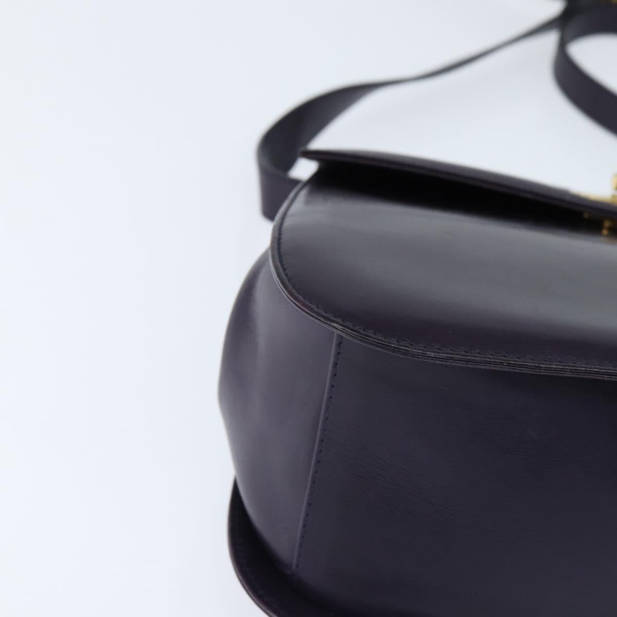 Salvatore Ferragamo Gancini Shoulder Bag Leather Navy Gold Auth 145622