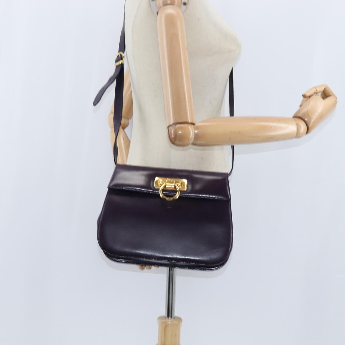 Salvatore Ferragamo Gancini Shoulder Bag Leather Navy Gold Auth 145622