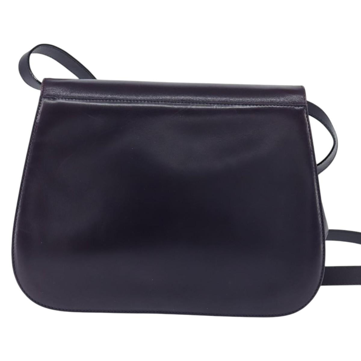 Salvatore Ferragamo Gancini Shoulder Bag Leather Navy Gold Auth 145622