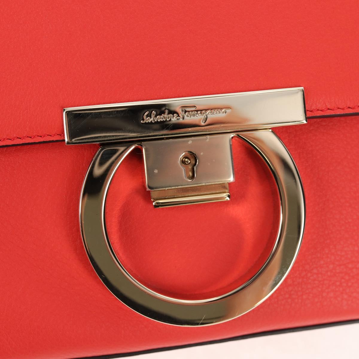 Salvatore Ferragamo Gancini Shoulder Bag Leather Red Gold Auth 145623V