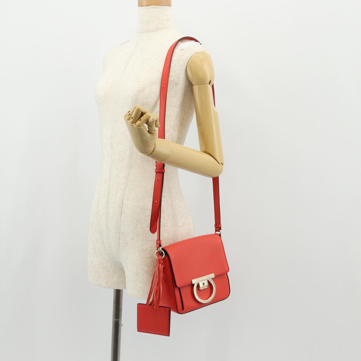 Salvatore Ferragamo Gancini Shoulder Bag Leather Red Gold Auth 145623V