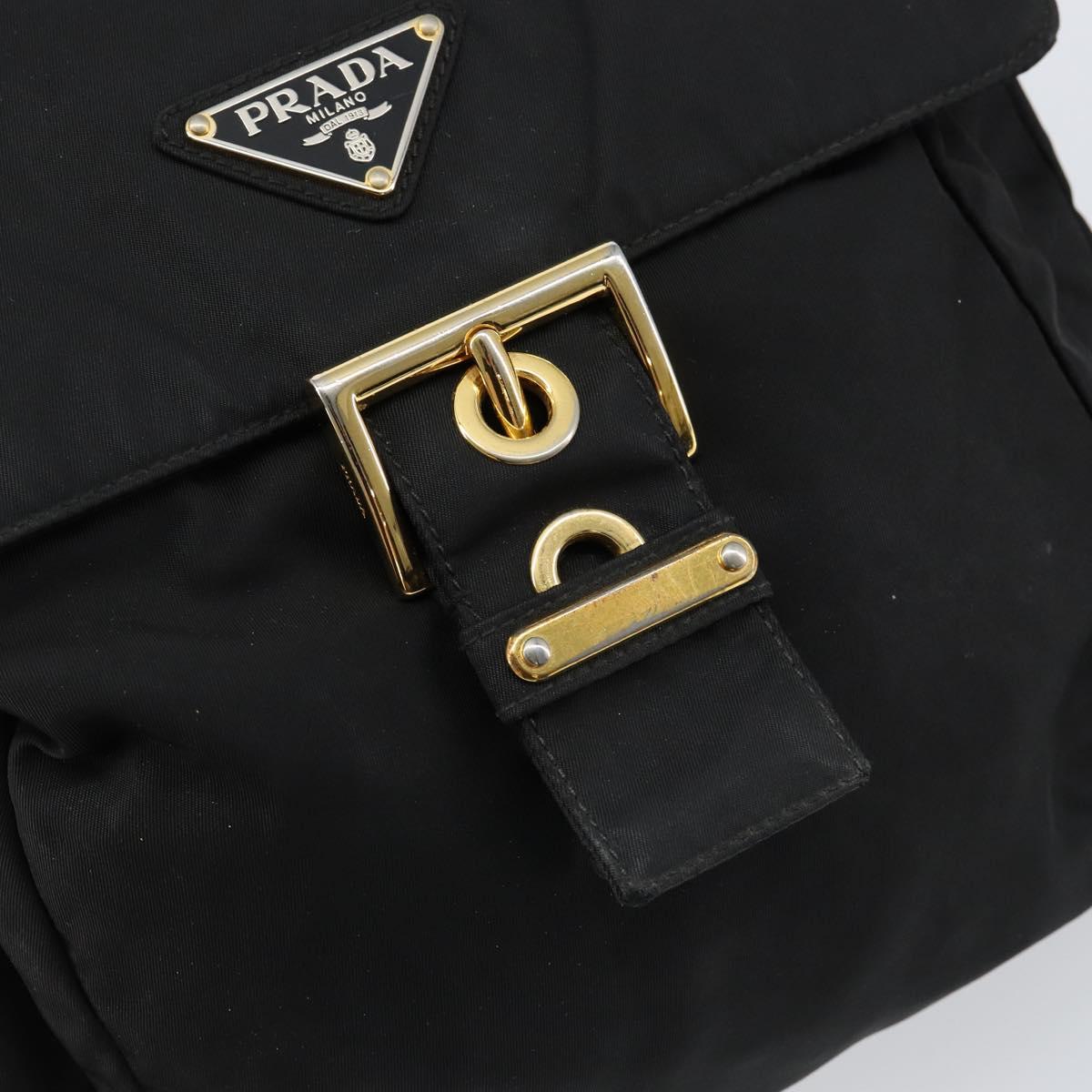 PRADA Shoulder Bag Nylon Black Gold Auth 145625