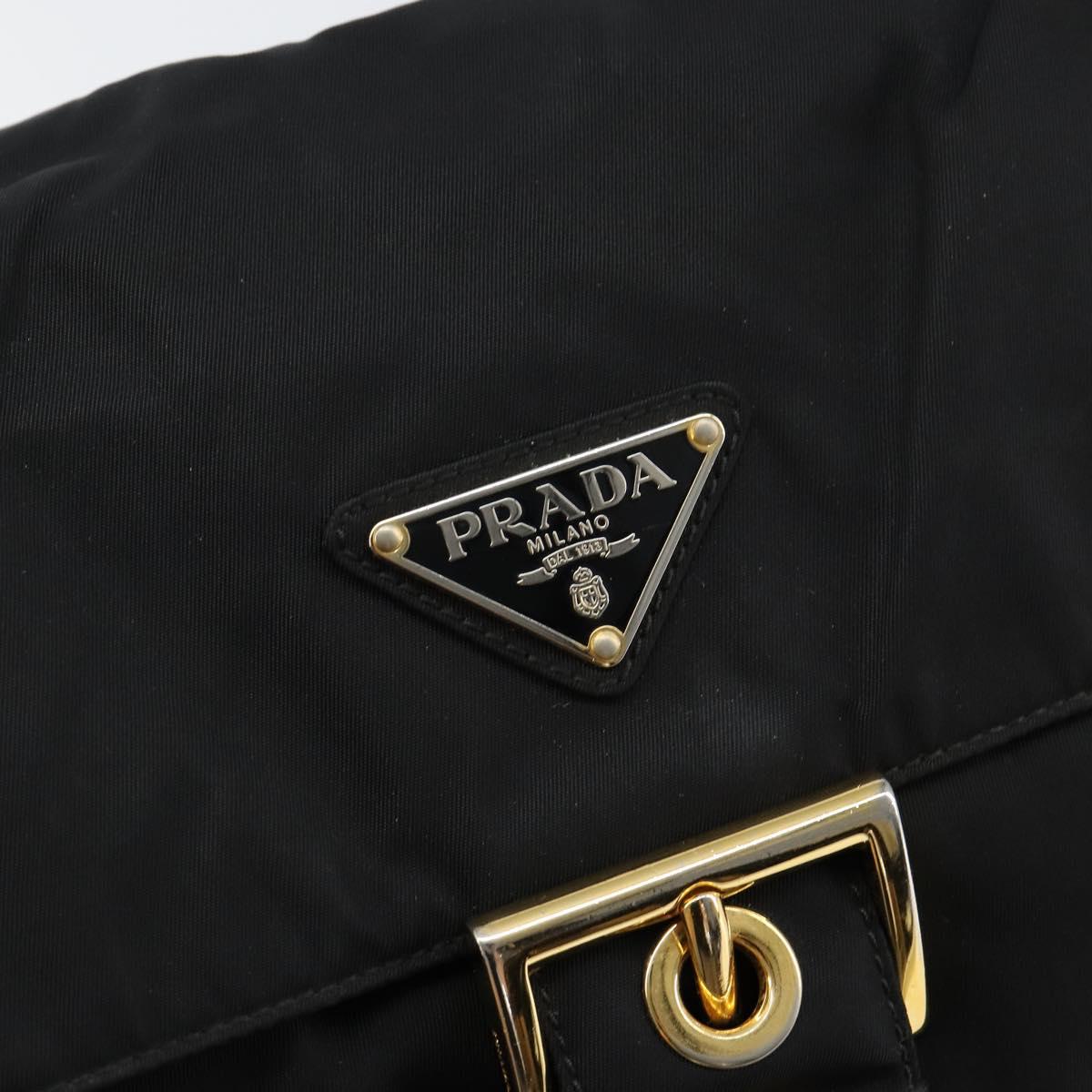 PRADA Shoulder Bag Nylon Black Gold Auth 145625