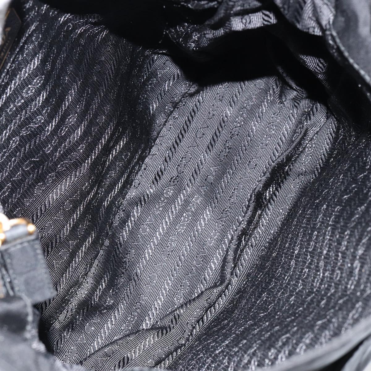 PRADA Shoulder Bag Nylon Black Gold Auth 145625