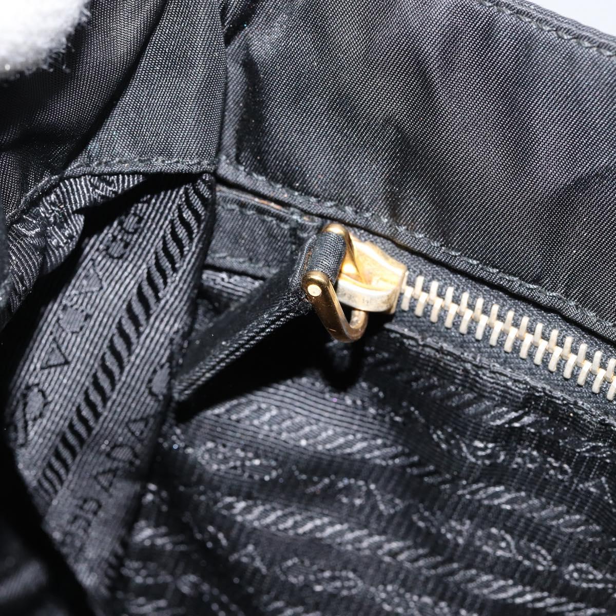 PRADA Shoulder Bag Nylon Black Gold Auth 145625