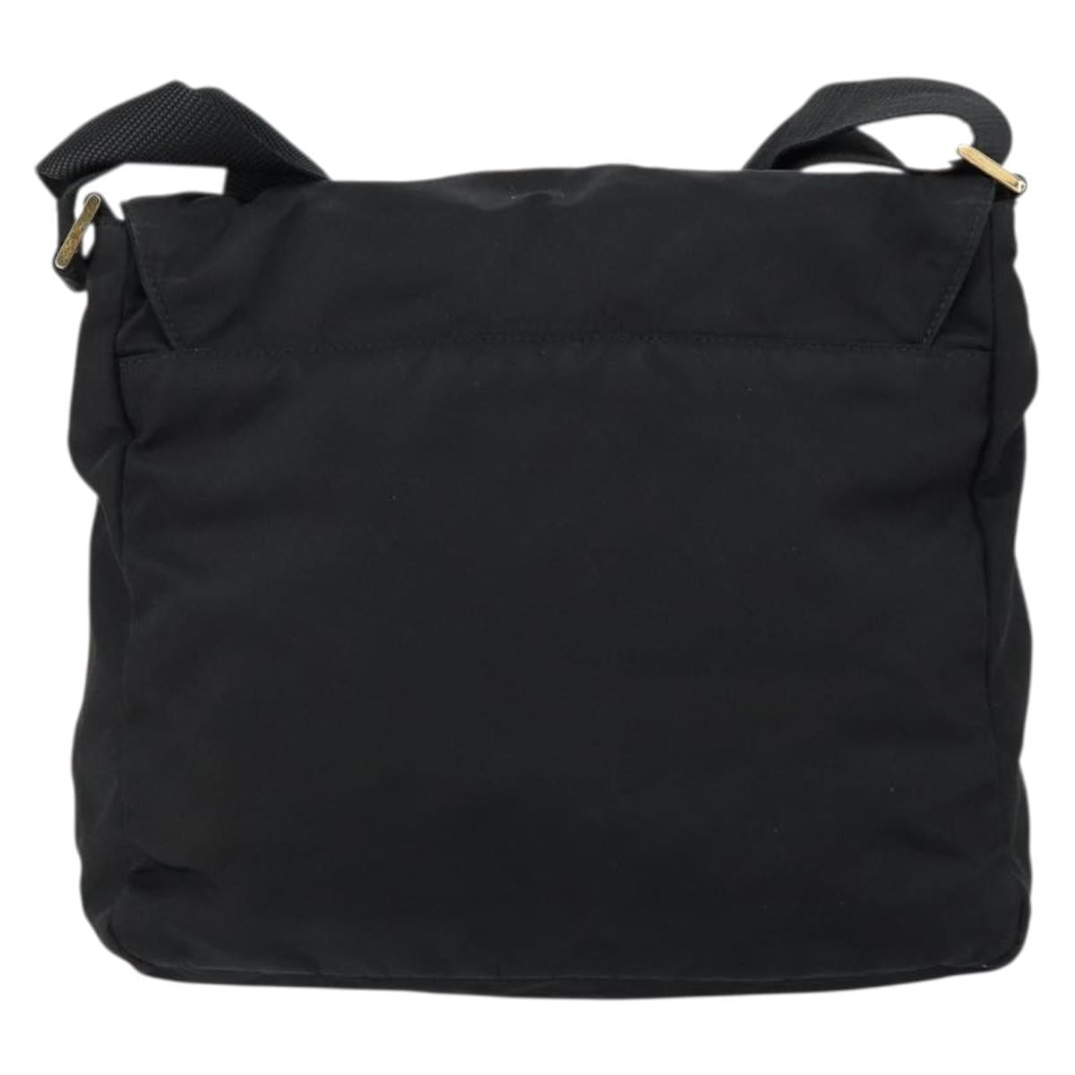 PRADA Shoulder Bag Nylon Black Gold Auth 145625