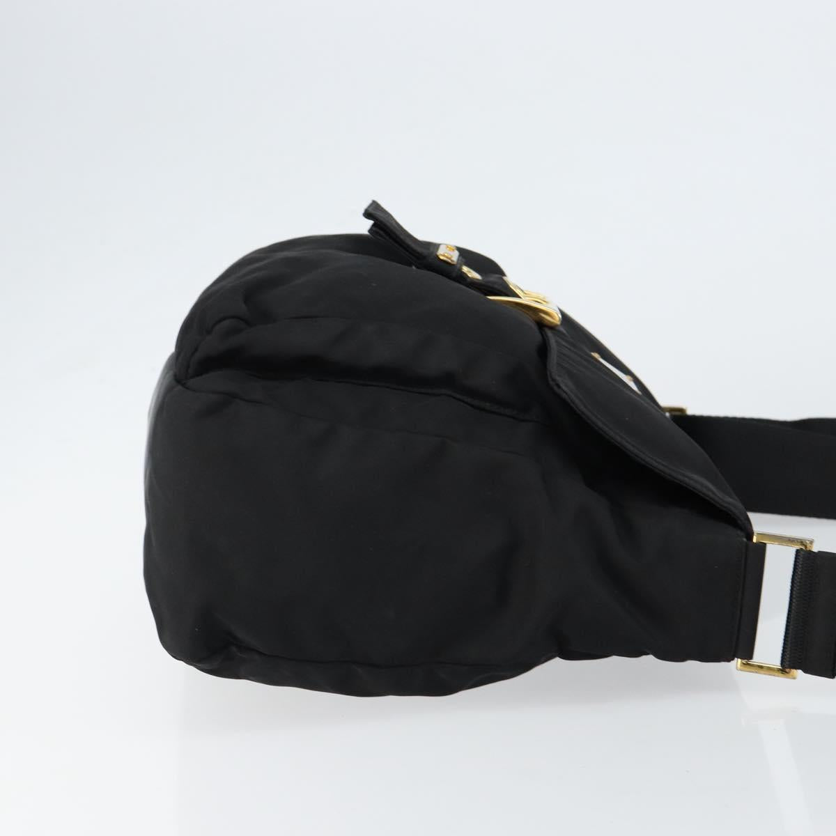 PRADA Shoulder Bag Nylon Black Gold Auth 145625