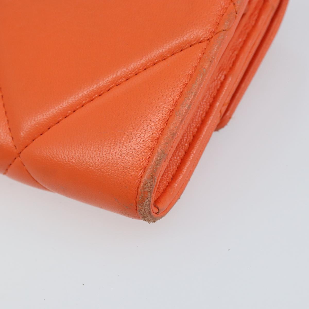 CHANEL Matelasse Long Wallet Lamb Skin Orange Gold CC Auth 145630