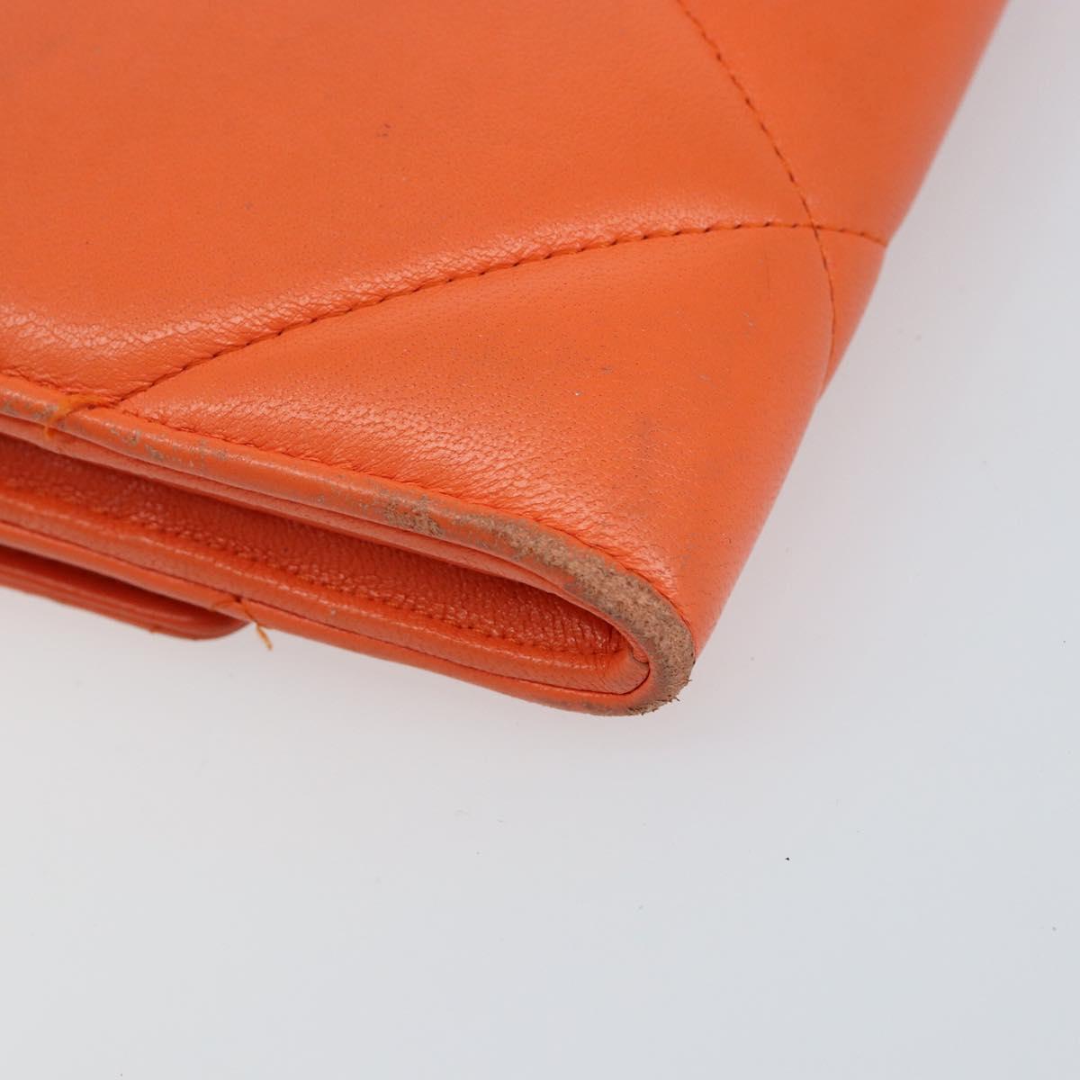 CHANEL Matelasse Long Wallet Lamb Skin Orange Gold CC Auth 145630