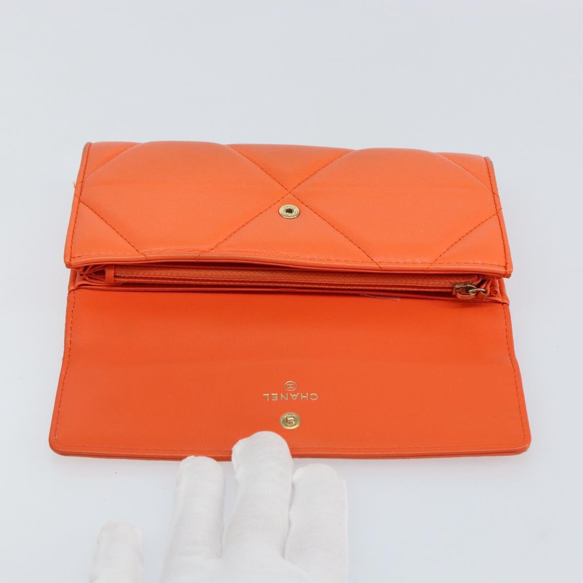 CHANEL Matelasse Long Wallet Lamb Skin Orange Gold CC Auth 145630
