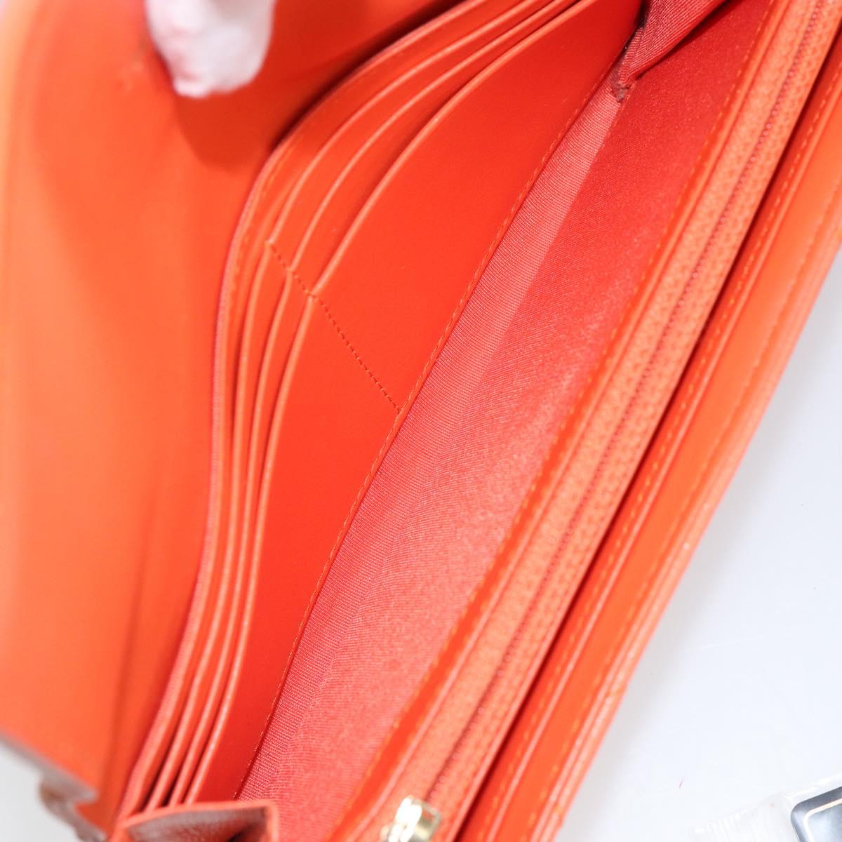 CHANEL Matelasse Long Wallet Lamb Skin Orange Gold CC Auth 145630