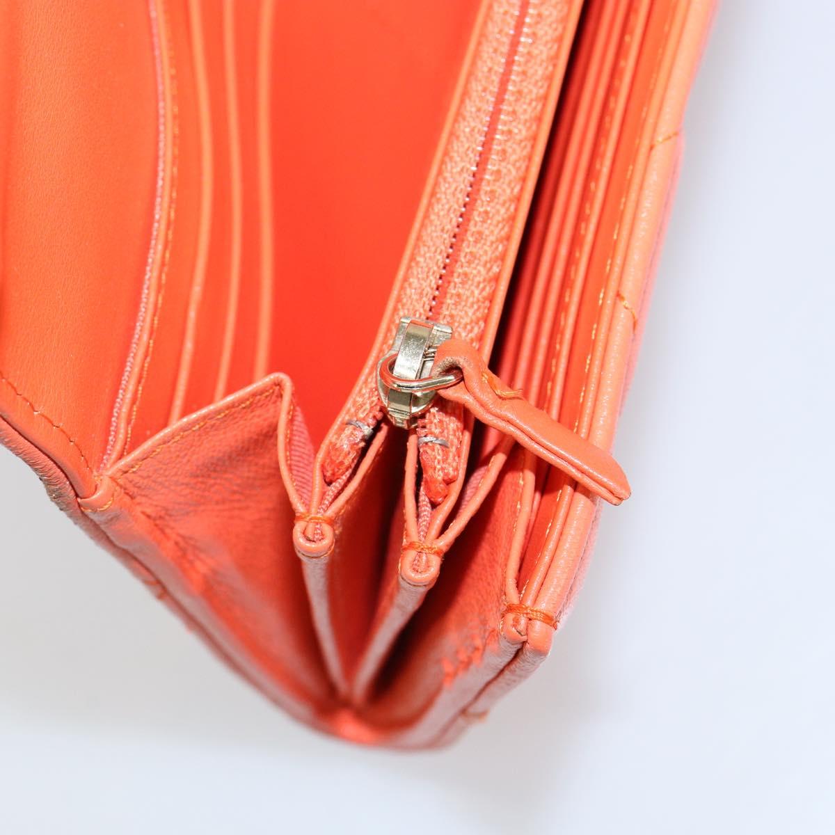 CHANEL Matelasse Long Wallet Lamb Skin Orange Gold CC Auth 145630