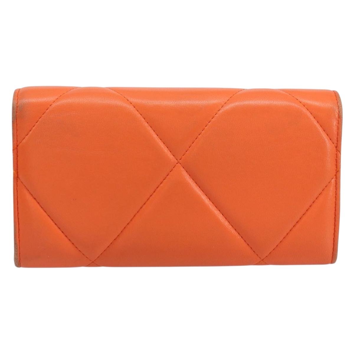 CHANEL Matelasse Long Wallet Lamb Skin Orange Gold CC Auth 145630