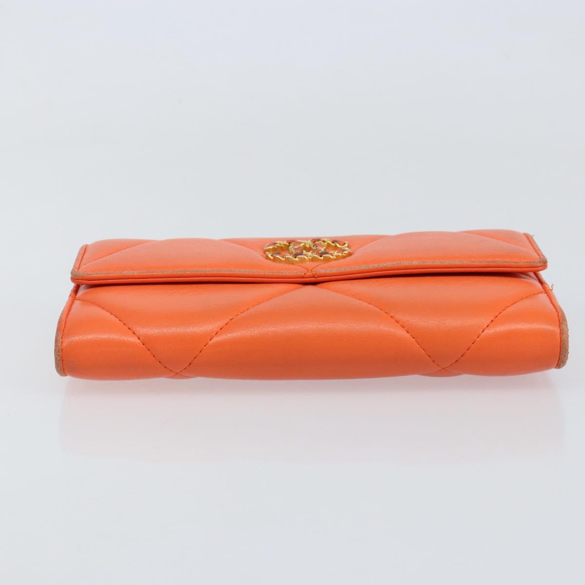 CHANEL Matelasse Long Wallet Lamb Skin Orange Gold CC Auth 145630