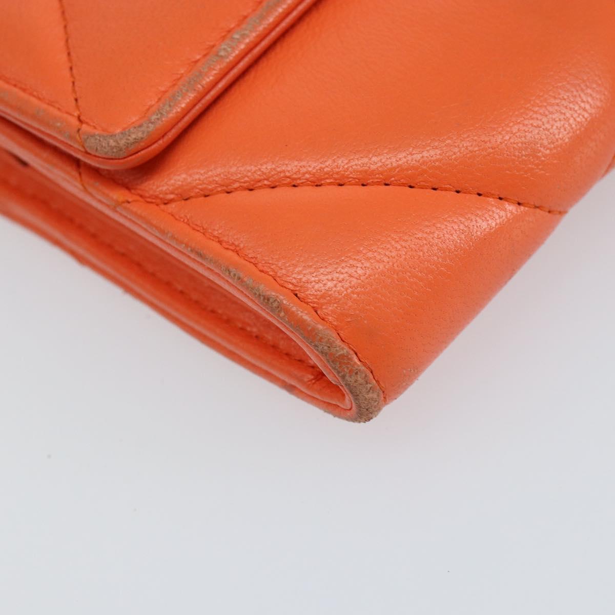 CHANEL Matelasse Long Wallet Lamb Skin Orange Gold CC Auth 145630