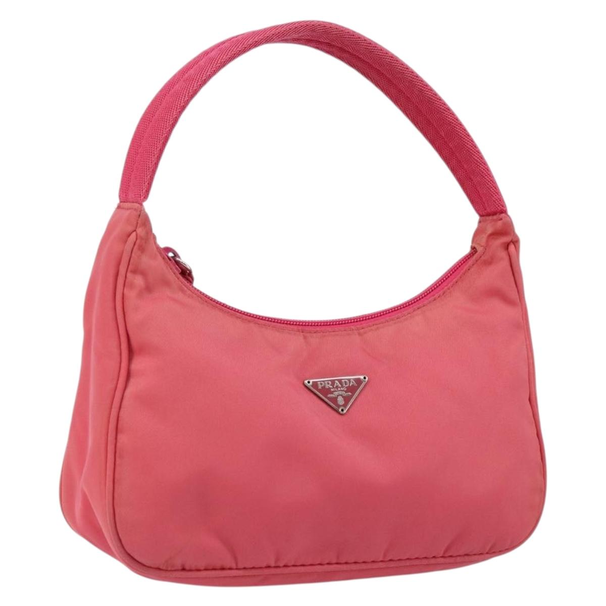 PRADA Hand Bag Nylon Pink Silver Auth 145650