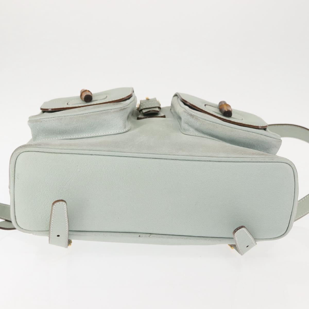 GUCCI Bamboo Backpack Suede Outlet Light Blue Gold 003 2058 9016 Auth 145652