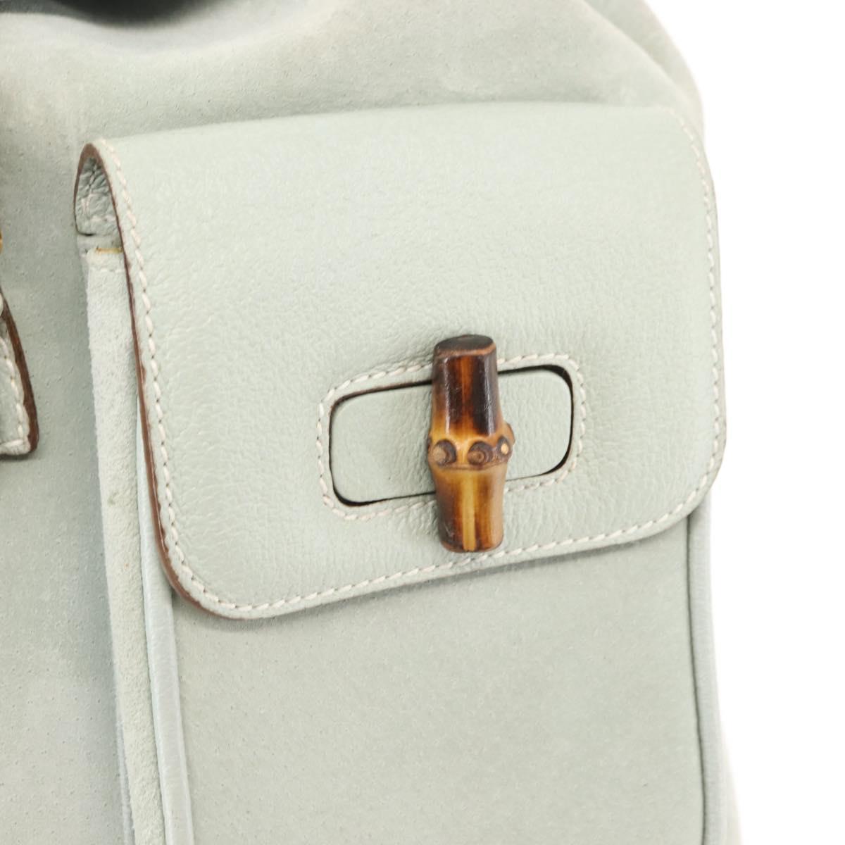 GUCCI Bamboo Backpack Suede Outlet Light Blue Gold 003 2058 9016 Auth 145652