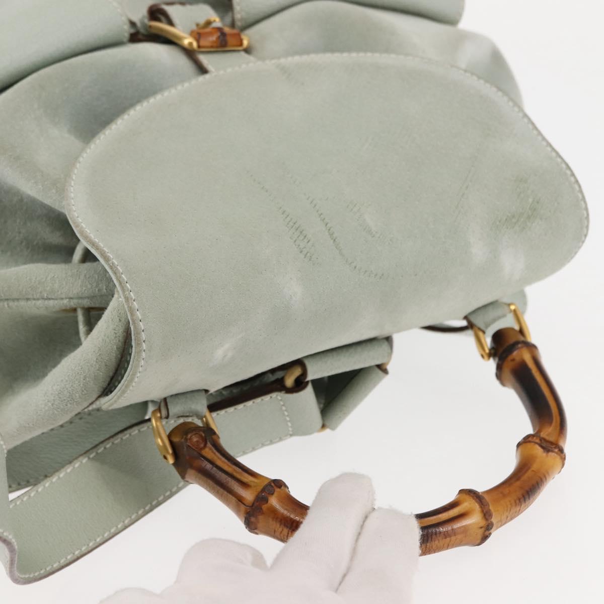 GUCCI Bamboo Backpack Suede Outlet Light Blue Gold 003 2058 9016 Auth 145652