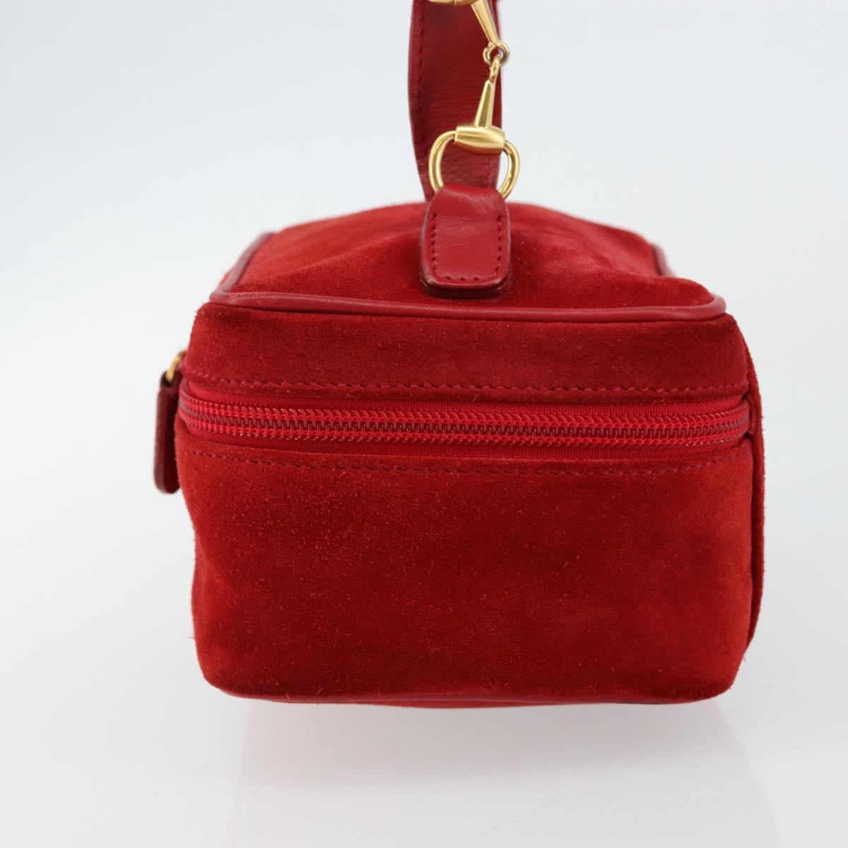 GUCCI Horsebit Vanity Bag Hand Bag Suede Red Gold 032 1705 0141 Auth 145653