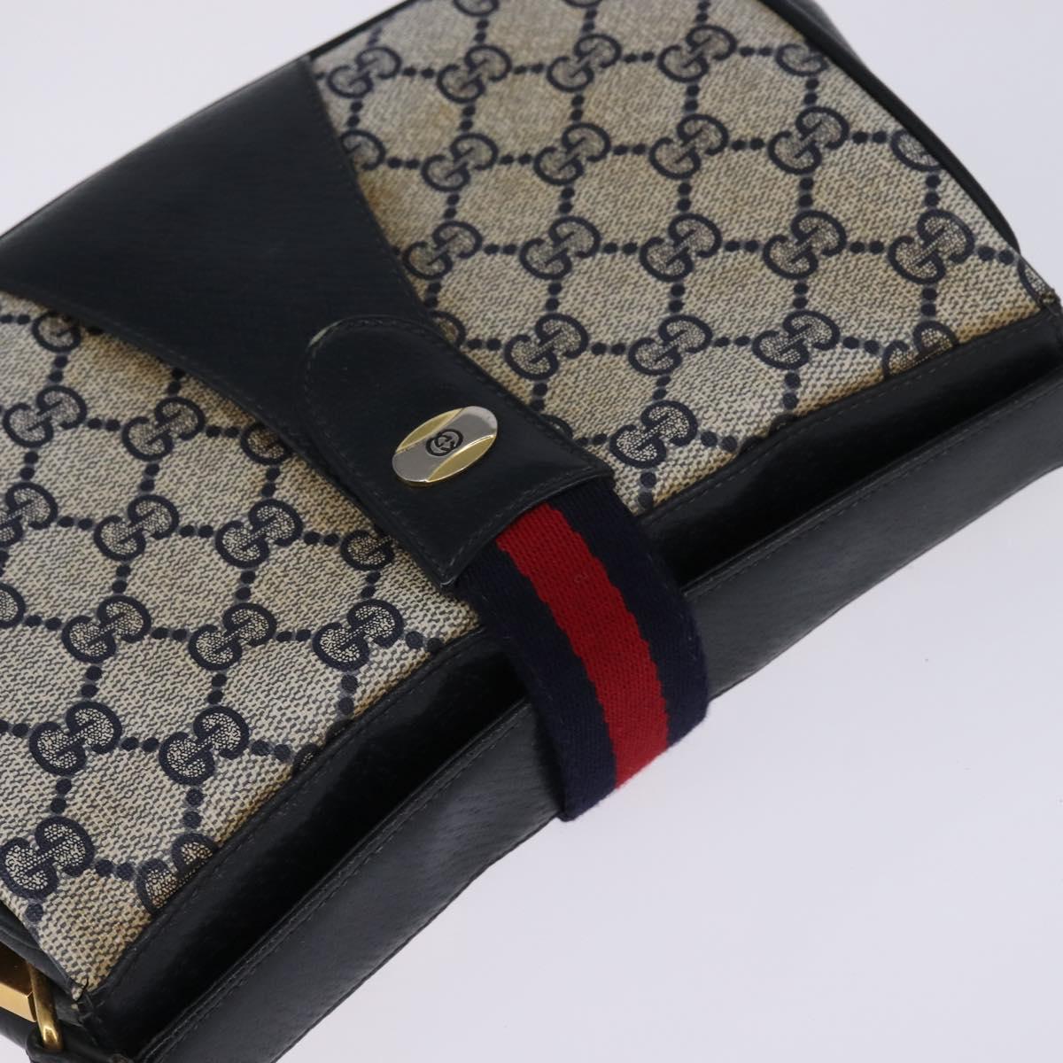 GUCCI GG Supreme Sherry Line Shoulder Bag PVC Navy Gold 72 02 024 Auth 145654