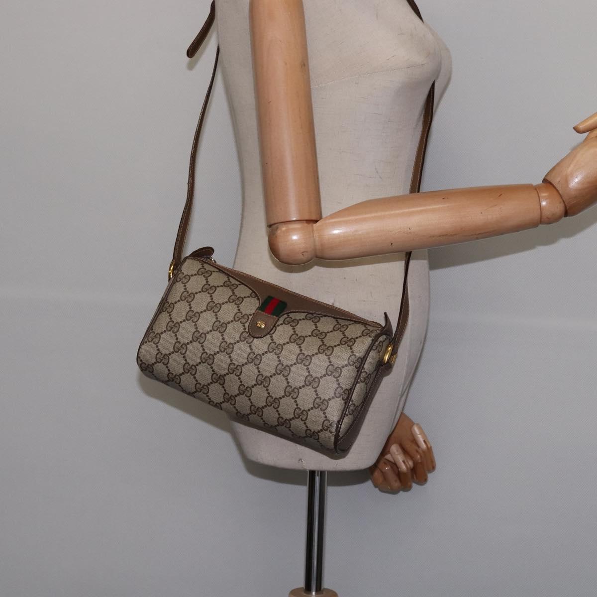GUCCI GG Supreme Web Sherry Line Shoulder Bag PVC Beige 89 02 018 Auth 145655