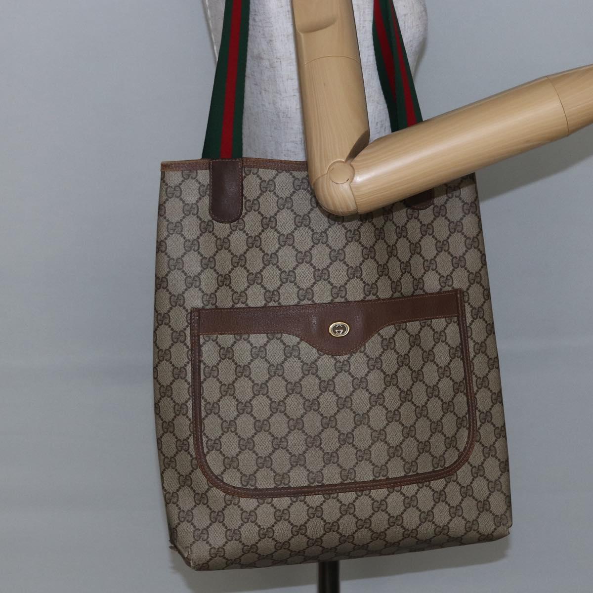 GUCCI GG Supreme Web Sherry Line Tote Bag PVC Beige Red 89 02 003 Auth 145657