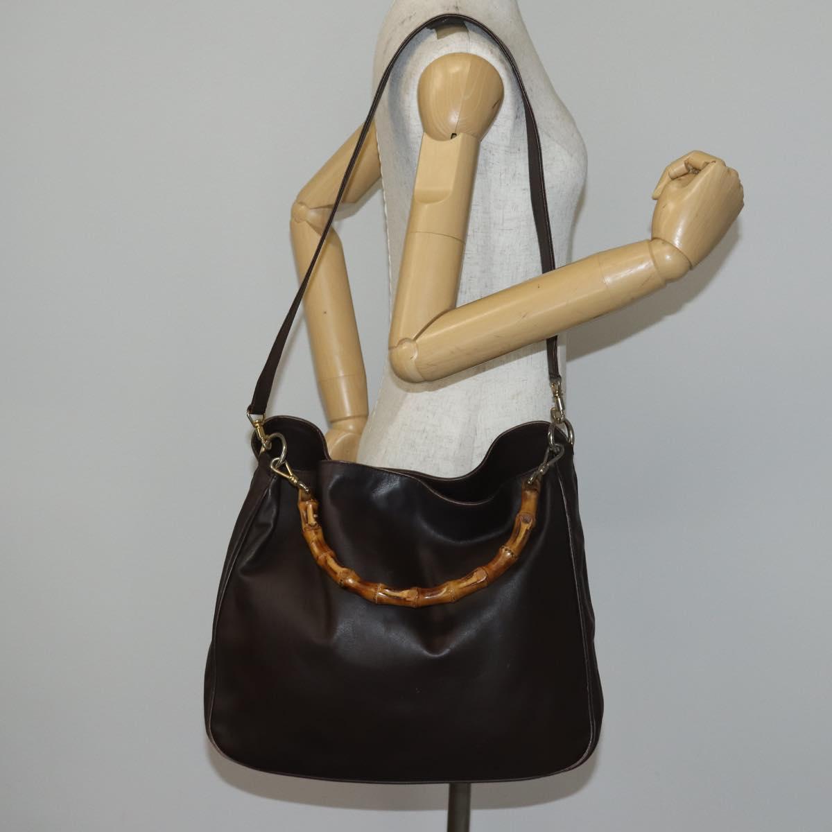 GUCCI Bamboo Shoulder Bag Leather 2way Brown Gold 001 1781 1577 0 Auth 145658